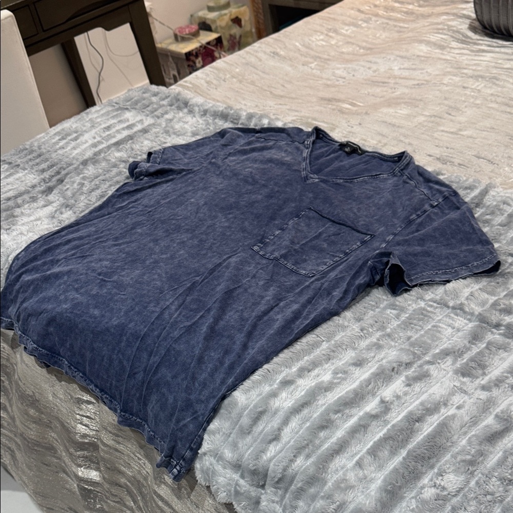 INC International Concepts Men's Washed Indigo V-Neck Tee